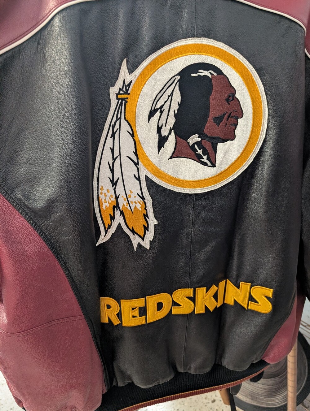 Vintage Carl Banks Washington Redskins Leather Jacket - Black, Burgundy XXL